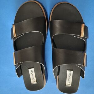 Steve Madden Black Slide Sandals with Gold Accents